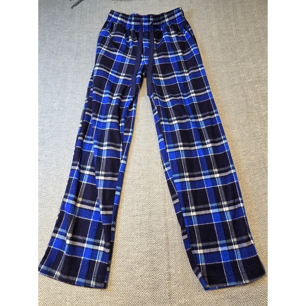 Fruit of the Loom Sleepwear Fleece Pajama Pants Mens Small Blue Plaid Drawstring